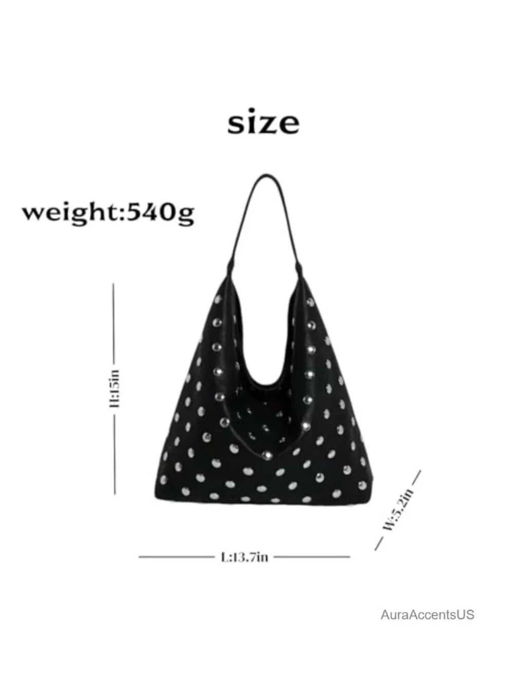 Vegan Leather Studded Hobo Bag Y2K Punk Shoulder Purse Women Slouchy Handbag